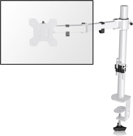 Suptek Single Monitor Arm Desk Mount Fully Adjustable Monitor Stand for 1 / One Screen up to 13" to 32" Extra Tall 15.75 inch Pole,VESA 75x75mm or 100x100mm,White (MD9421W)