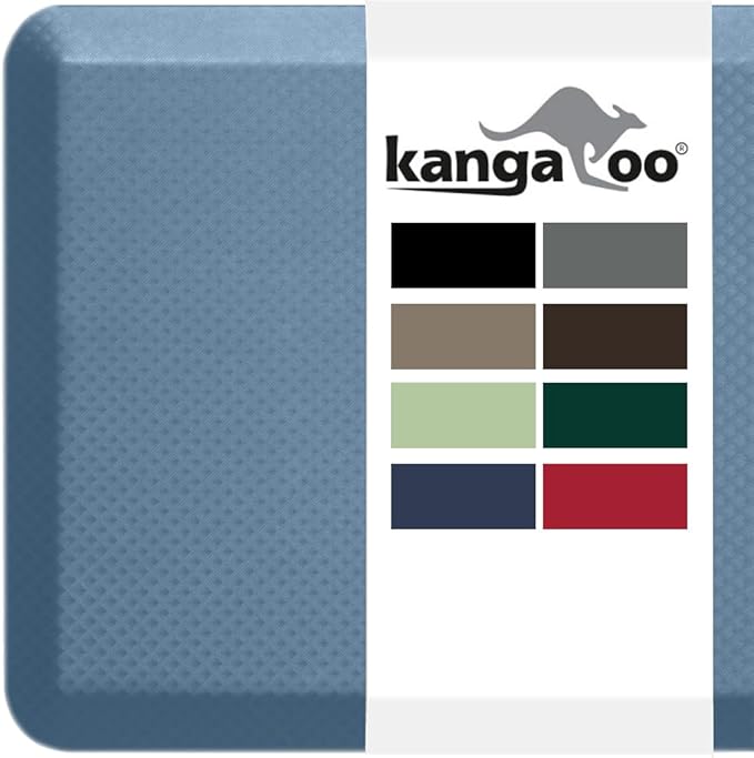 KANGAROO Thick Ergonomic Anti Fatigue Mats for Kitchen Floor, Cushioned Standing Office Desk Mat, Waterproof Scratch Resistant Topside, Supportive All Day Comfort Padded Foam Rugs, 17x24, Sky Blue