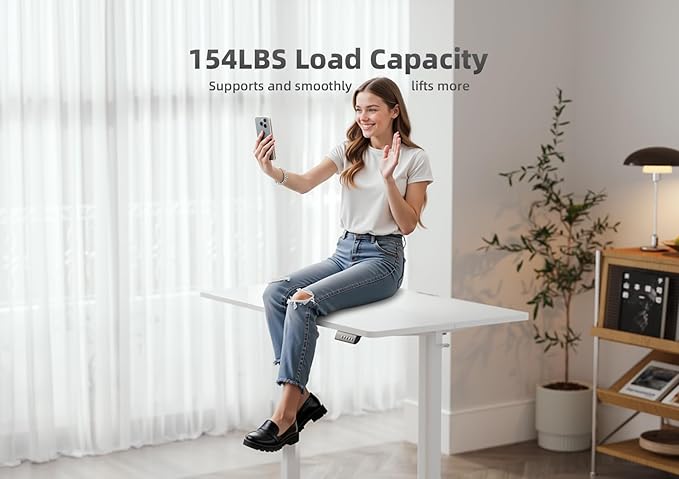 Seang Standing Desk with Adjustable Height, 48x24 Inch Electric Stand Up Desk for Home Office, Studio, Computer Workstation, White Top