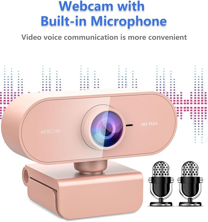 Webcam for pc with Microphone,Full Hd 1080P Pink Streaming Web Cam with Mic for Mac Laptop, Small Computer Camera for Desktop,Cheap Face Cam for Video Conference,Zoom, Gaming Microsoft Teams Meet