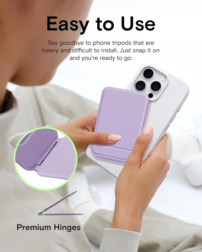 MOFT Phone Tripod Stand Selfie Stick for iPhone, Multi-Angles iPhone Stand, Lightweight & Portable Phone Holder, Strong Magnets, MOVAS Vegan Leather, Travel Essentials, Peony (Without Card Slot)