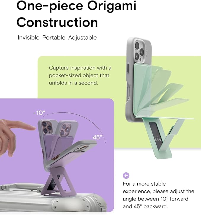 MOFT Phone Tripod Stand Selfie Stick for iPhone, Multi-Angles iPhone Stand, Lightweight & Portable Phone Holder, Strong Magnets, MOVAS Vegan Leather, Travel Essentials, Panna Cotta (Without Card Slot)