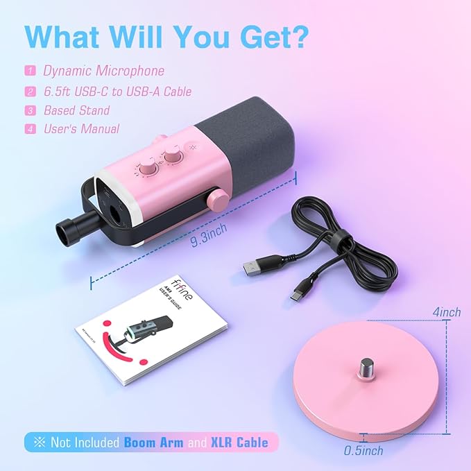 FIFINE XLR/USB Microphone, Gaming Recording PC Microphone with Headphones Jack, Mute Button, Dynamic RGB Mic for Computer, Streaming Mic for Podcasting Voice-Over YouTube Video-AmpliGame AM8 Pink