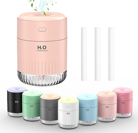Colorful Mini Humidifier, USB Rechargeable Humidifier, small humidifier, 4 Modes Super Quiet, Humidifiers For Bedroom,Suitable For Travel Office Family Baby Bedroom-Soft Pink
