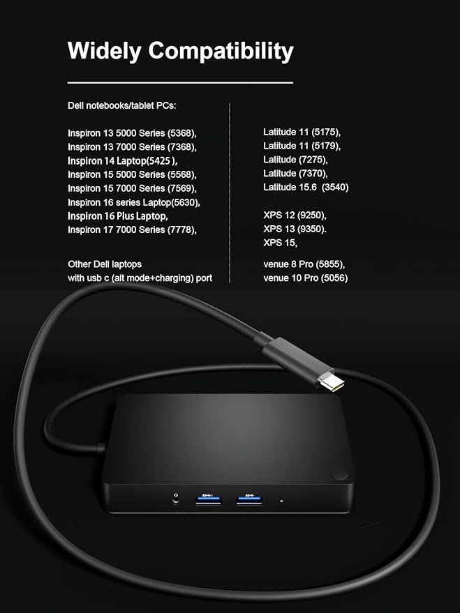 WD15 USB C Docking Station, Dual Monitor Compatible with Dell/MacBook/HP/Surface, HDMI/Mini DP/VGA, 1GB Ethernet, 3 USB 3.0, 2 USB 2.0, Audio, Speaker Out, Black