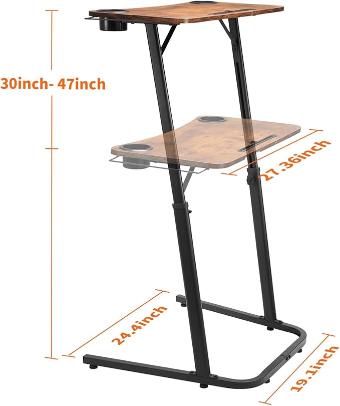 Treadmill Desk, Small Standing Desk for Walking Pad, 30-47 Inch Adjustable Height Walking Pad Stand for Treadmill, Portable Standing Table for Bike and Home Office Work - Brown