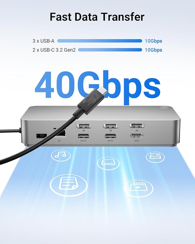 Laptop Docking Station(12-in-1), for Thunderbolt 4, USB 4, or USB-C Systems, 92W Charging for Laptop, 40 Gbps Data Transfer, Single 8K, Quad 4K Display, Ethernet, Compatible with Windows, MacOS