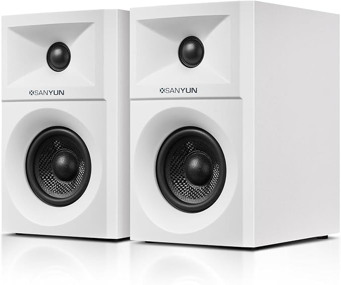 SW203 4.0 Computer Speakers - 60W 4-Way DSP Control 3D Immersive Sound - 3" Carbon Fiber Woofer & 20mm Silk Dome Tweeter - 24bit DAC USB/Bluetooth 5.4/AUX - Studio-Grade Audio (Pair, White)