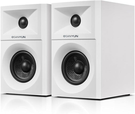 SW203 4.0 Computer Speakers - 60W 4-Way DSP Control 3D Immersive Sound - 3" Carbon Fiber Woofer & 20mm Silk Dome Tweeter - 24bit DAC USB/Bluetooth 5.4/AUX - Studio-Grade Audio (Pair, White)