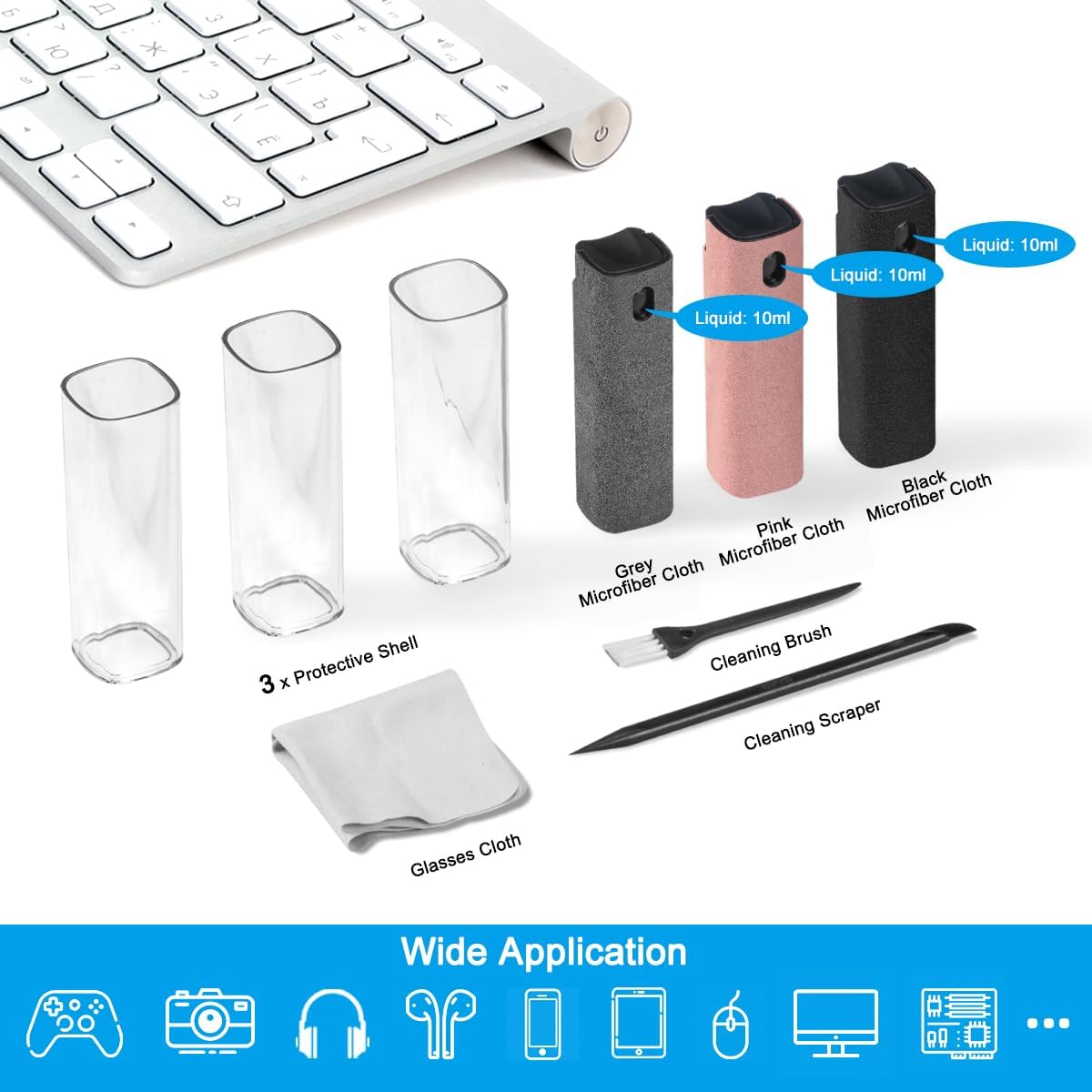 walrfid 3Pcs Laptop Cleaner, Computer Screen Cleaner Spray and Wipe, Electronic Laptop Cleaning Kit for iPad, iPhone, Cellphone, Monitor, MacBook Pro, Car Display, Tablet, TV, Kindle, Grey Pink Black