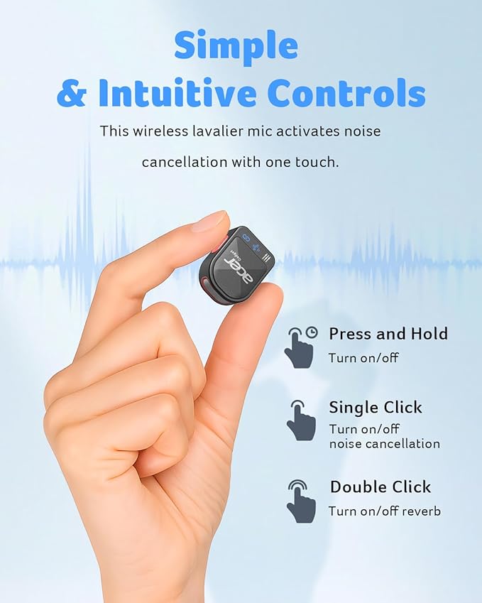 acer Wireless Lavalier Microphone for iPhone/Android/PC/Laptop Portable Mini Clip on Mic with Lightning + USB C Plug, 48KHz 24Bit, Noise Cancellation, 24H Battery for Video Recording