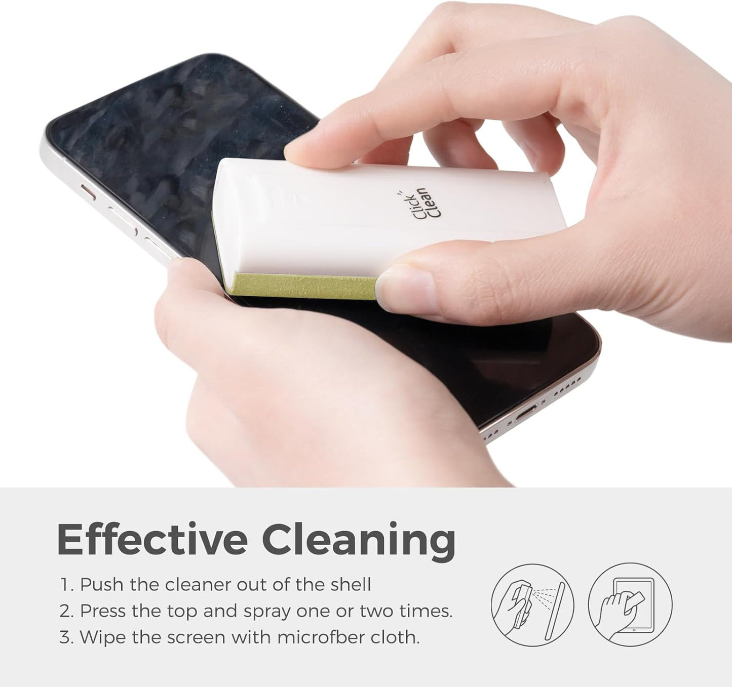 CLICK CLEAN Touchscreen Mist Cleaner, Screen Cleaner, All in One Screen Cleaner Spray with Microfiber and Phone Stand for All Phones, Laptop and Tablet Screens (Beige)