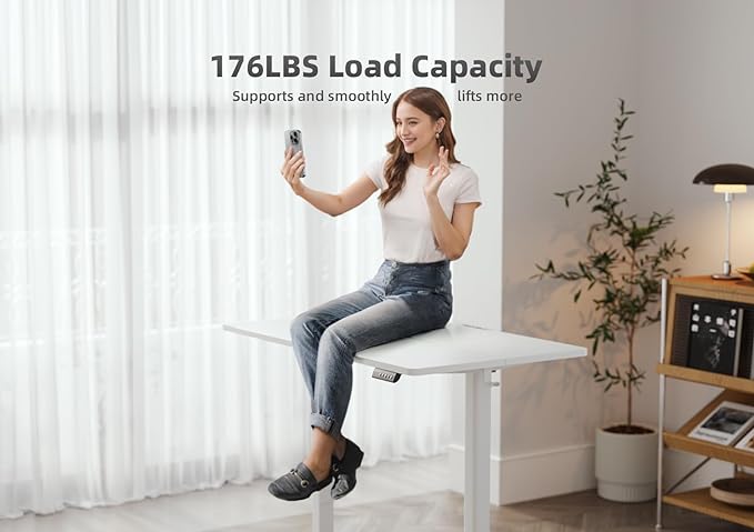 YDN Electric Standing Desk, Adjustable Height Desk 55x24 Inchs Stand up Desk, Sit Stand Home Office Desk with Splice Board, White Top