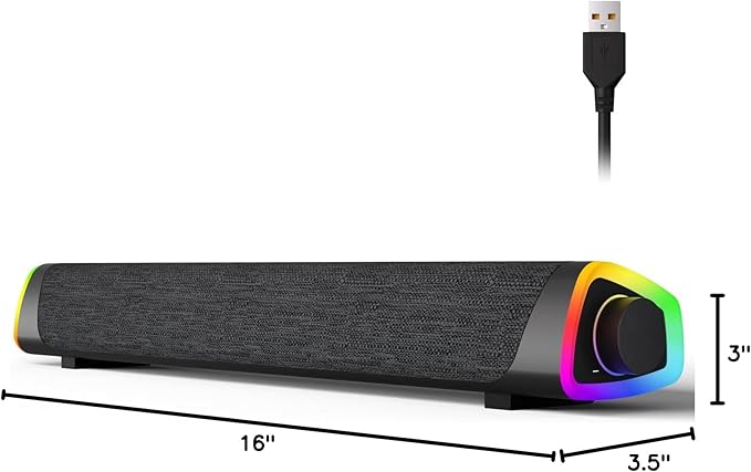 SOULION R30 Plus Bluetooth Computer Speakers for PC Desktop, All-in-one Control Button with 6 Modes LED Lights, Wired USB Powered Sound Bar, Surround Sound Portable SoundBar for Monitor Laptop Phone