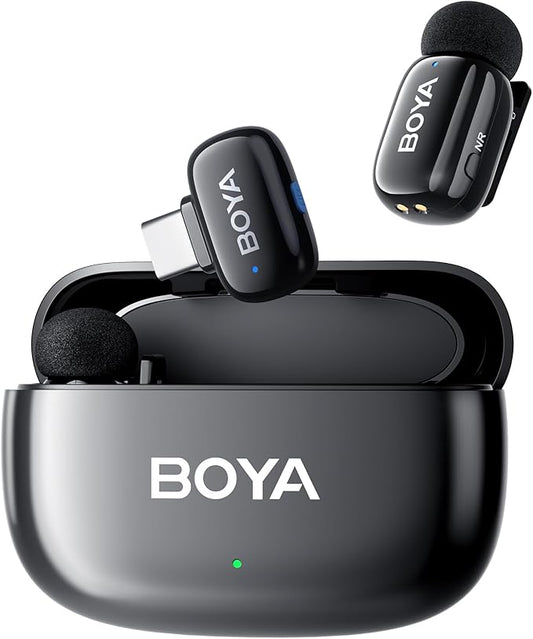 BOYA Mini USB-C Wireless Lavalier Microphone for Andriod iPhone 16/15, Ultra Mini Lapel Mics with AI Voice Switching, Noise Reduction and Charging Case, Metal Clip for TikTok Content Creators