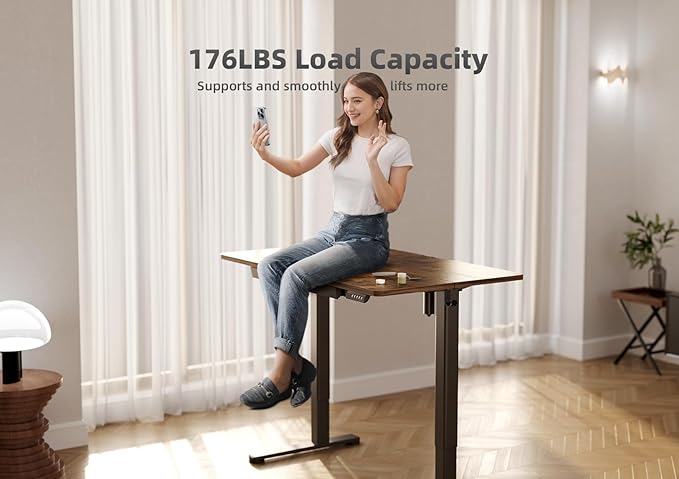 YDN Standing Desk with Drawers, Electric Adjustable Height 48 x 24 Inch Stand Up Desks for Home Office, Rustic Brown