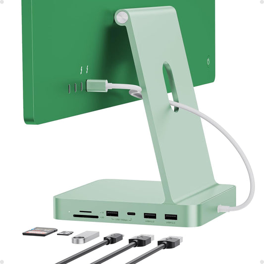 USB C HUB for iMac 24 inch 2021/2023/2024, USB Hub Adapter iMac Accessories for iMac M1/M3/M4 with USB C 10Gbps 3*USB A SD/TF, Docking Station Support Expand M.2 SSD (Not Included), Green