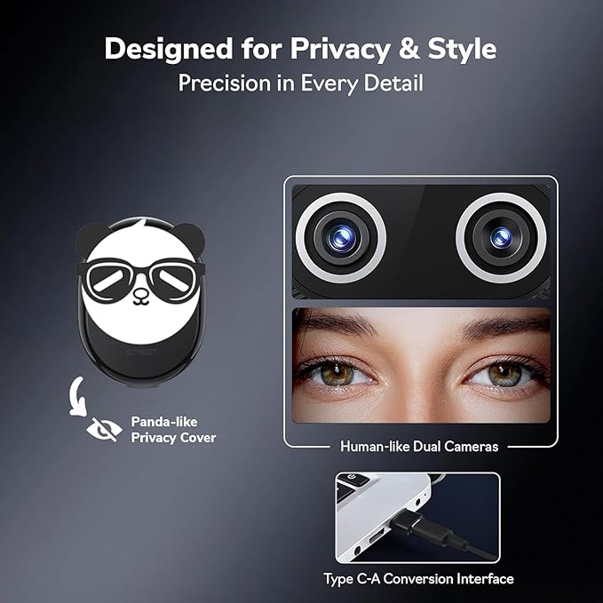 EMEET Piko+ Webcam 4K, World’s 1st Dual-Camera AI-Powered 4K Camera, 1/2.55'' Sony Sensor, 3 Mics&3 Sound Modes, Panda Magnetic Privacy Cover, USB C-C&C-A, Ideal for Livestreamers and Content Creators
