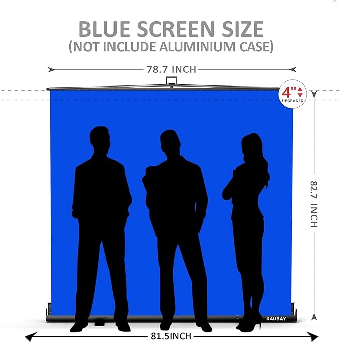 【Wider Style】 RAUBAY 78.7 x 82.7in Large Collapsible Blue Screen Backdrop Portable Retractable Chroma Key Panel Photo Background with Stand for Video Conference, Photographic Studio, Streaming