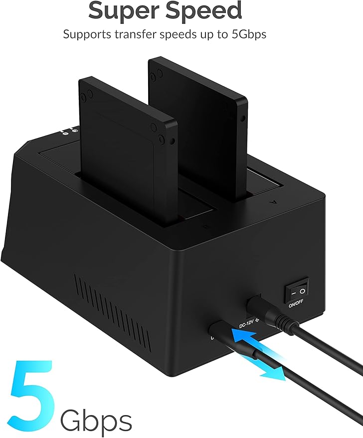 SABRENT USB Type C SATA 2.5” & 3.5” Dual Bay Hard Drive Docking Station | Offline Cloning | Up to 5Gbps | Tool Free Installation (EC-CH2B)