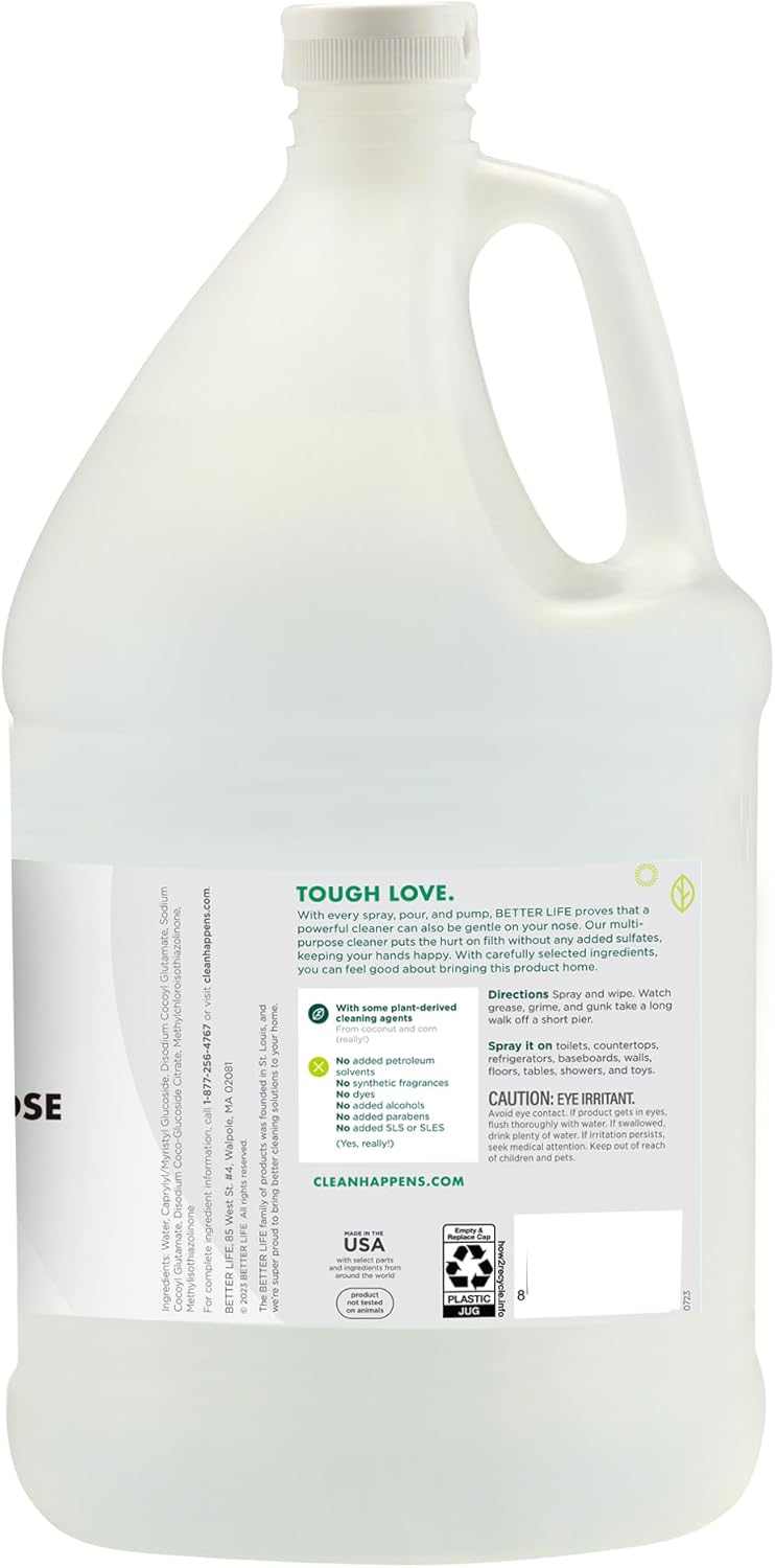 Better Life All Purpose Cleaner - Multipurpose Home and Kitchen Cleaning Spray for Glass, Countertops, Appliances, Upholstery & More - Multi-surface Spray Cleaner - 1 Gal Refill Unscented