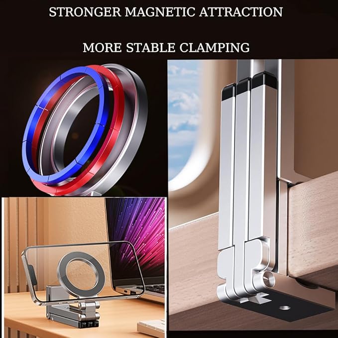 Esimen Magnetic Phone Tripod Stand for iPhone 16/15/14/13/12 Series, Foldable Pocket-Size Alloy Holder with 360° Rotation, Strong MagSafe Grip, 1/4" Screw Mount, Portable Desk & Travel Vlog Stand