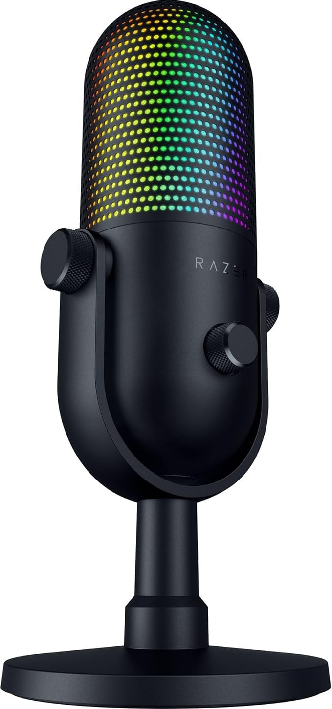 Razer Seiren V3 Chroma RGB USB Microphone: Stream & Game Reactive Lighting - Tap-to-Mute Sensor - Condenser Mic - Digital Gain Limiter & Shock Absorber - PC, Discord, OBS Studio, XSplit - Black