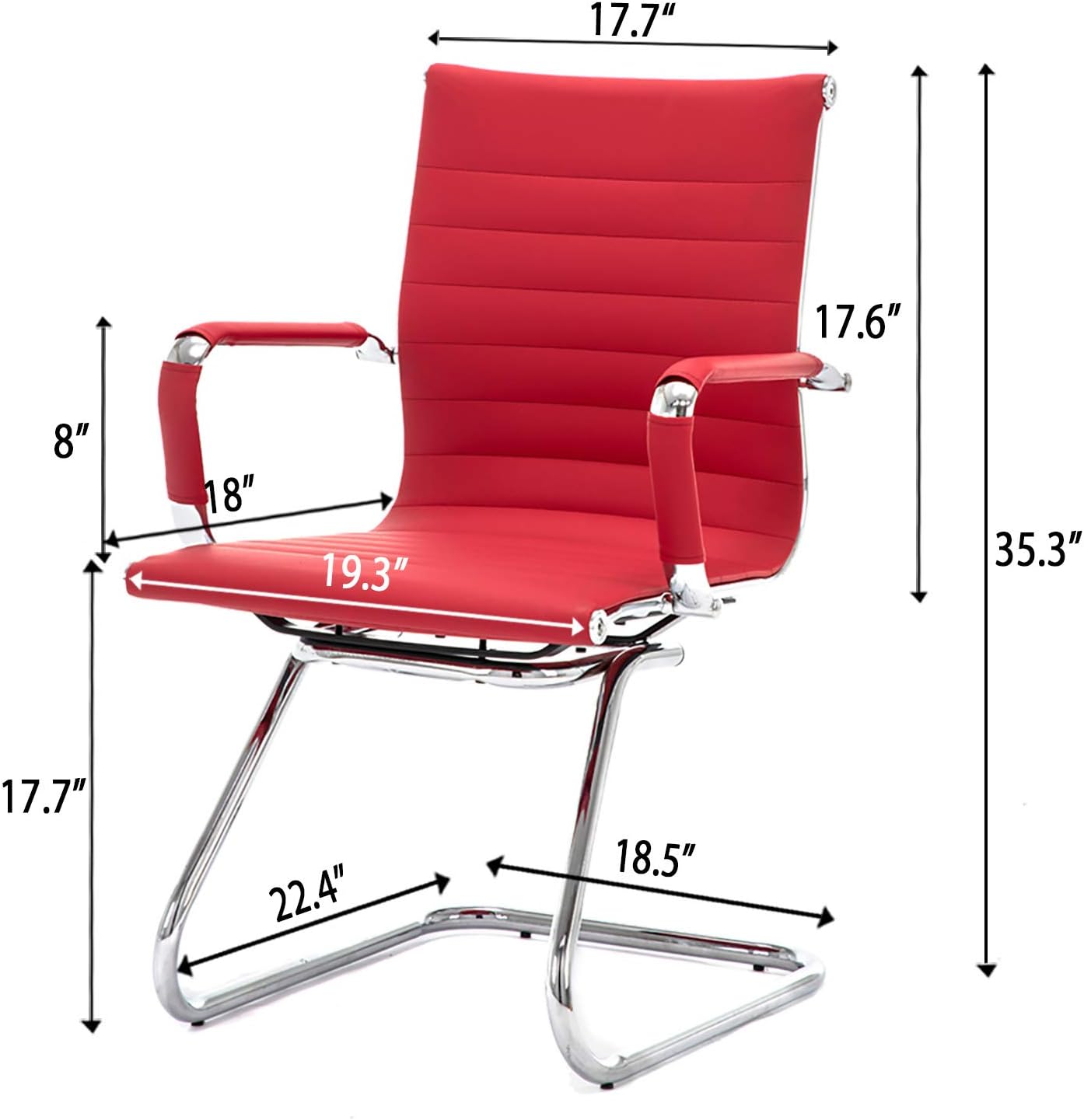 No Wheels Reception Chairs Waiting Room Chair Leather Conference Chairs Back Support Heavy Duty Office Chair with Arm, Set of 2 (Deep Red)
