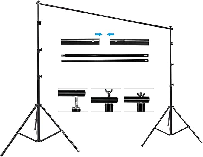 Photo Background Support System with 8.5 x 10ft Backdrop Stand Kit, 6 x 9.5ft 100% Pure Muslin Chromakey Green Screen Backdrop,Clamp, Carry Bag for Photography Video Studio