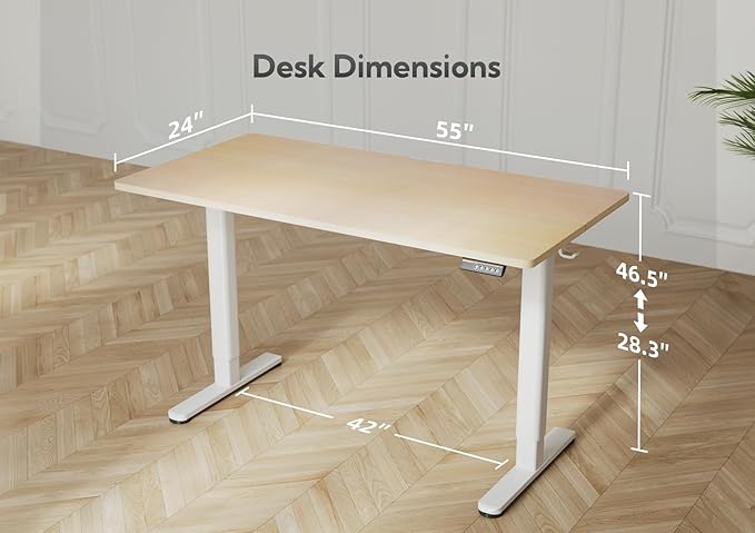 YDN Electric Standing Desk, 55x24 Inch Stand up Desk Adjustable Height, Sit Stand Home Office Desk with Splice Board, Natural