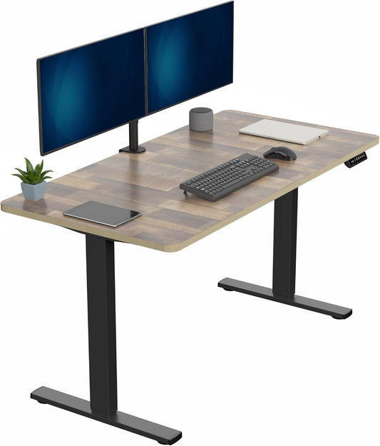 VIVO Electric 60 x 30 in Standing Desk, Memory Height Adjustment, 1B Series, Reclaimed Wood Top Black Frame, DESK-KIT-1B6P-30