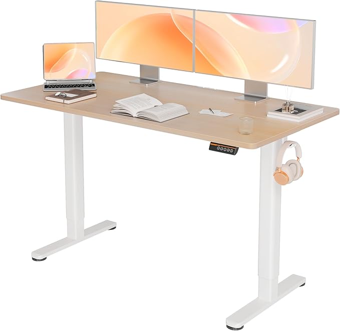 YDN Electric Standing Desk, 55x24 Inch Stand up Desk Adjustable Height, Sit Stand Home Office Desk with Splice Board, Natural