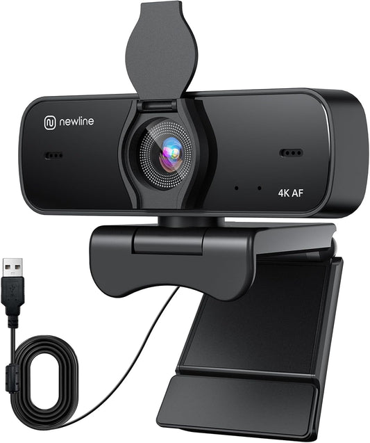 N newline 4K Webcam for PC, 4K UHD USB Webcam with Microphone, New Upgraded Auto Focus, Low Distortion, Privacy Cover, PC Camera for Zoom, Skype, Teams, Laptop, Conferencing, Calling, NewEye 60s