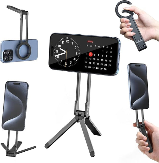ULANZI MA30 Magnetic Phone Tripod Stand for iPhone - Aluminium Maglock Smartphone Mini Tripod Pocket Cell Phone Stand Strong Magnet Quick Mount Compatible with iPhone 16 15 14 13 12 Series, Black