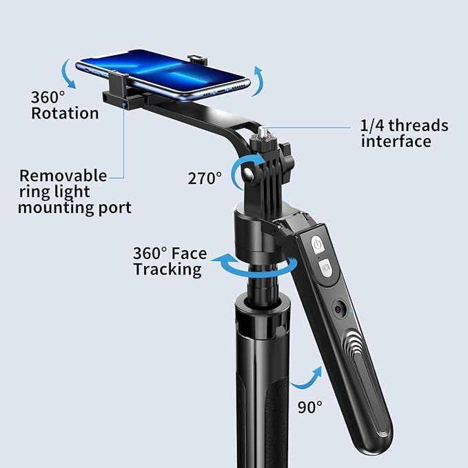 Auto Face Tracking 360 Rotation with 10" RGB Ring Light, Phone Tripod & Selfie Stick with Remote for Cell Phone 4"-7", Motion Sensor for Live Stream Vlog Video Recording