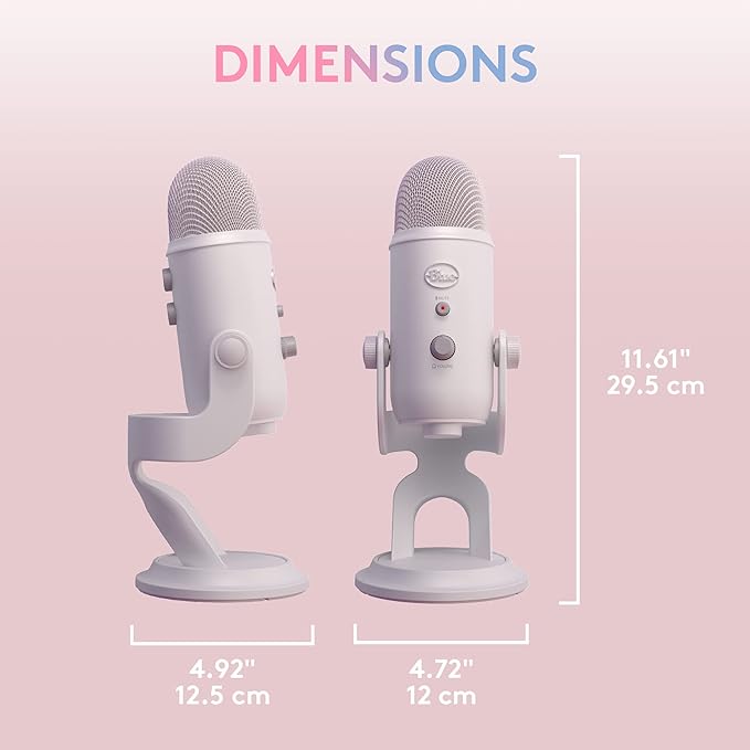 Logitech Creators Blue Yeti USB Microphone for Gaming, Streaming, Podcast, YouTube, Discord, PC, Studio Sound, Plug & Play-White Mist