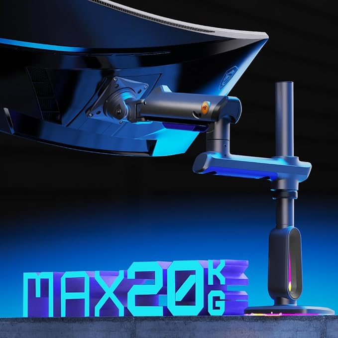 Gaming Monitor Arm for Flat/Ultrawide/Curved Monitors 32 to 60 inch, Heavy Duty Monitor Stand Load up to 20 kg, VESA 75/100 mm Mount G80 (Grey Black)