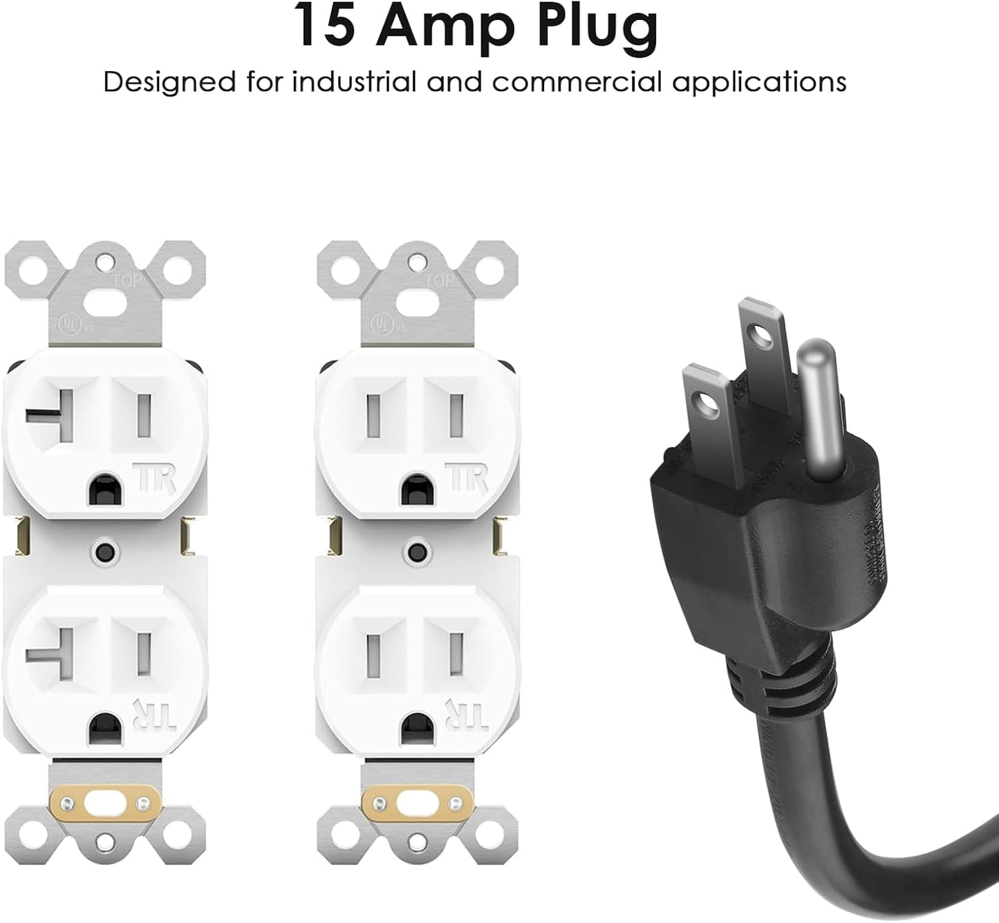 JUNNUJ 20 Amp Power Strip Heavy Duty 2 Pack, 4800J Surge Protector Metal Power Bar Multi Angle Mount, 20A Garage 8 Outlet Shop 6-20R T-Slot, 5-15P Adapter 12 Gauge Extension Cord 15 ft for Appliance