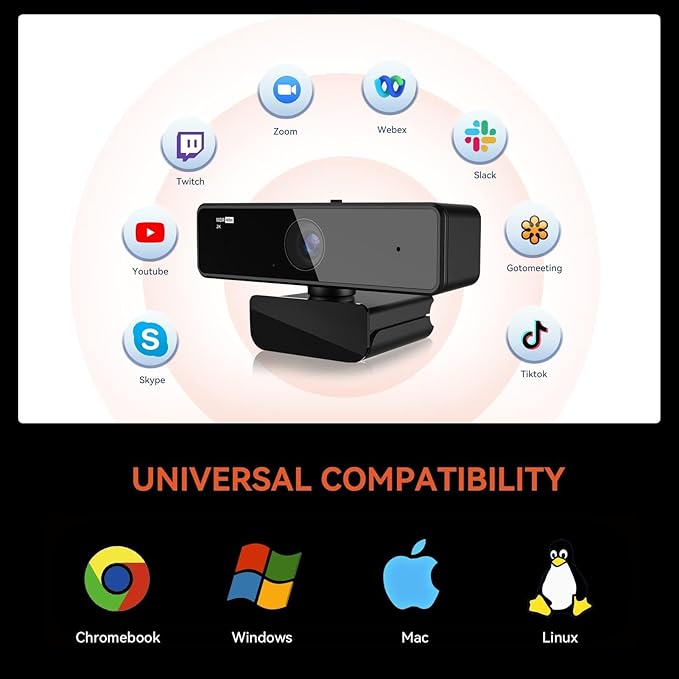 NUROUM V11 2K Webcam for PC, 1080P 60FPS USB Web Camera with Microphone, 1440P@30fps, 90° Wide-Angle, Privacy Cover, Plug&Play for Mac/Laptop/Desktop/Computer, for Zoom/Teams/Google Meet