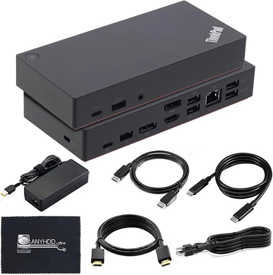 Lenovo 40AS0090USThinkpad Docking Station - Supports 4K Display, 1 Year Warranty, USB C Gen 2 Dock with 90W Adapter + 4K HDMI Cable + USB-C Cable + 4K DisplayPort Cable + Microfiber Cloth (Renewed)