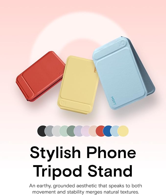 MOFT Phone Tripod Stand Selfie Stick for iPhone, Multi-Angles iPhone Stand, Lightweight & Portable Phone Holder, Strong Magnets, MOVAS Vegan Leather, Travel Essentials, Sunset (Without Card Slot)