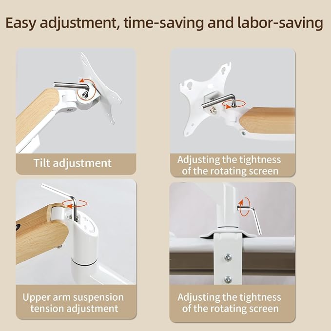 Single White Monitor Desk Arm Mount, Adjustable Gas Spring Support 17-34 Inch, 4.4-19.8lbs Screen, Computer Stand Holder with Clamp/Grommet Mounting Base VESA Bracket M5W-M