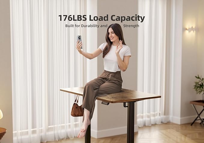 YDN Electric Standing Desk Adjustable Height, 55 x 24 Inches Stand up Desk with Cable Management, Home Office Desks with Splice Board & Black Frame, Rustic Brown Top