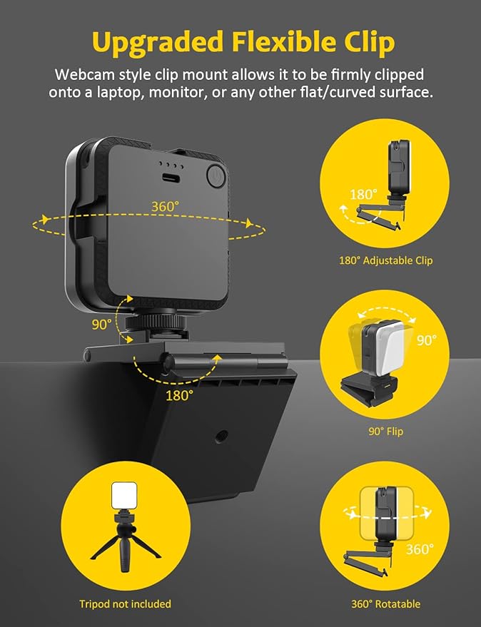 NexiGo Glow Light for Streamers, Enhanced Video Conference Lighting Kit with Webcam Style Clip, Built-in Battery, Dimmable & Rechargeable, for Streaming, Photography, Vlogging