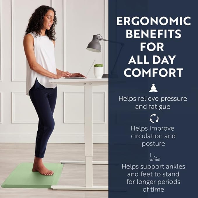 KANGAROO Thick Ergonomic Anti Fatigue Mats for Kitchen Floor, 39x20, Cushioned Standing Office Desk Mat, Waterproof Scratch Resistant Topside, Supportive All Day Comfort Padded Foam Rugs, Sage Green