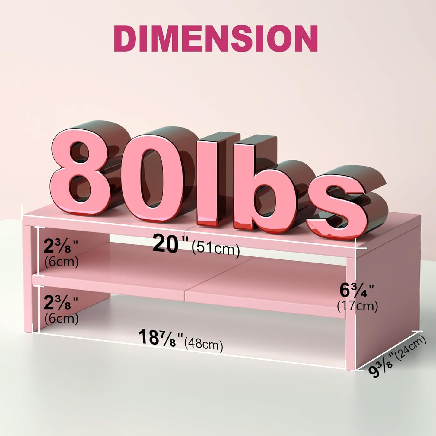 TEAMIX 2 Tiers Pink Monitor Stand Riser, Desktop Stand with Keyboard Storage Small TV Stand Laptop Wooden Desk Organizer Cute Shelf (Pink, 2 Tiers)