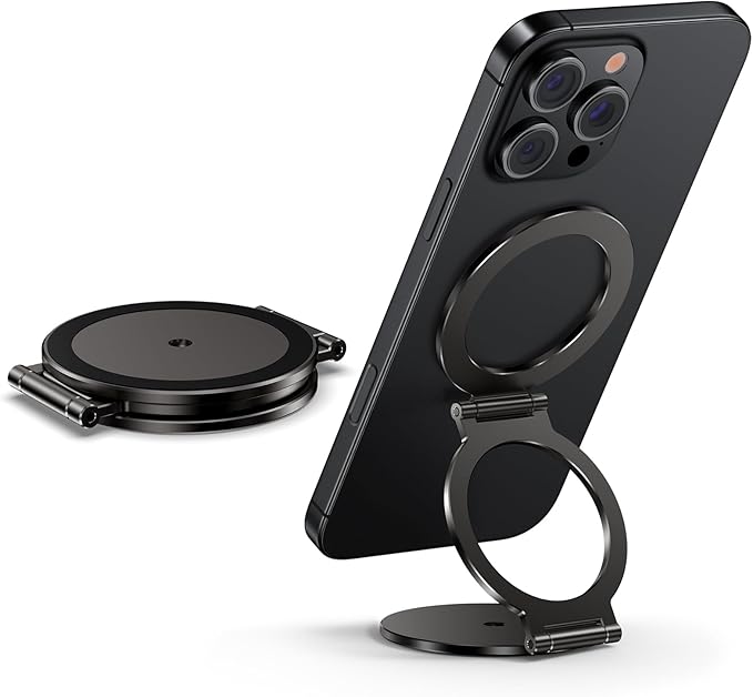 Dual Magnetic Ring Phone Holder for MagSafe, 1/4" Screw Hole Tripod Mount, Attach Your Phone to Iron Object, Adjustable Gym Phone Stand for iPhone 16/15/14/13 Pro Max & All Phones