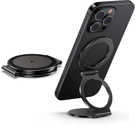 Dual Magnetic Ring Phone Holder for MagSafe, 1/4" Screw Hole Tripod Mount, Attach Your Phone to Iron Object, Adjustable Gym Phone Stand for iPhone 16/15/14/13 Pro Max & All Phones