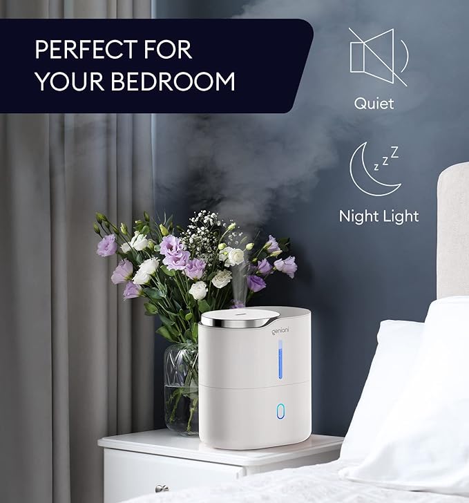 Top Fill Humidifier with Essential Oil Diffuser 2.5L for Home, Baby, Bedroom, Large Room & Indoor Plants, Small Cool Mist Air Humidifiers for Baby, Ultrasonic Quiet, Night Light (White)