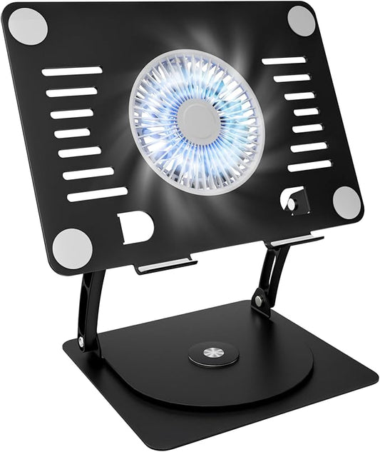 SHUWEI Gaming Laptop Cooling Pad with 360° Rotation Base, Ergonimic Aluminum Laptop Cooling Stand with 3 Speed Fan, Adjustable Height Laptop Cooling Pad for 10-17.3'' Notebook